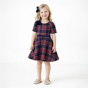 JANIE AND JACK Bradbury Navy and Red Plaid Jacquard Dress